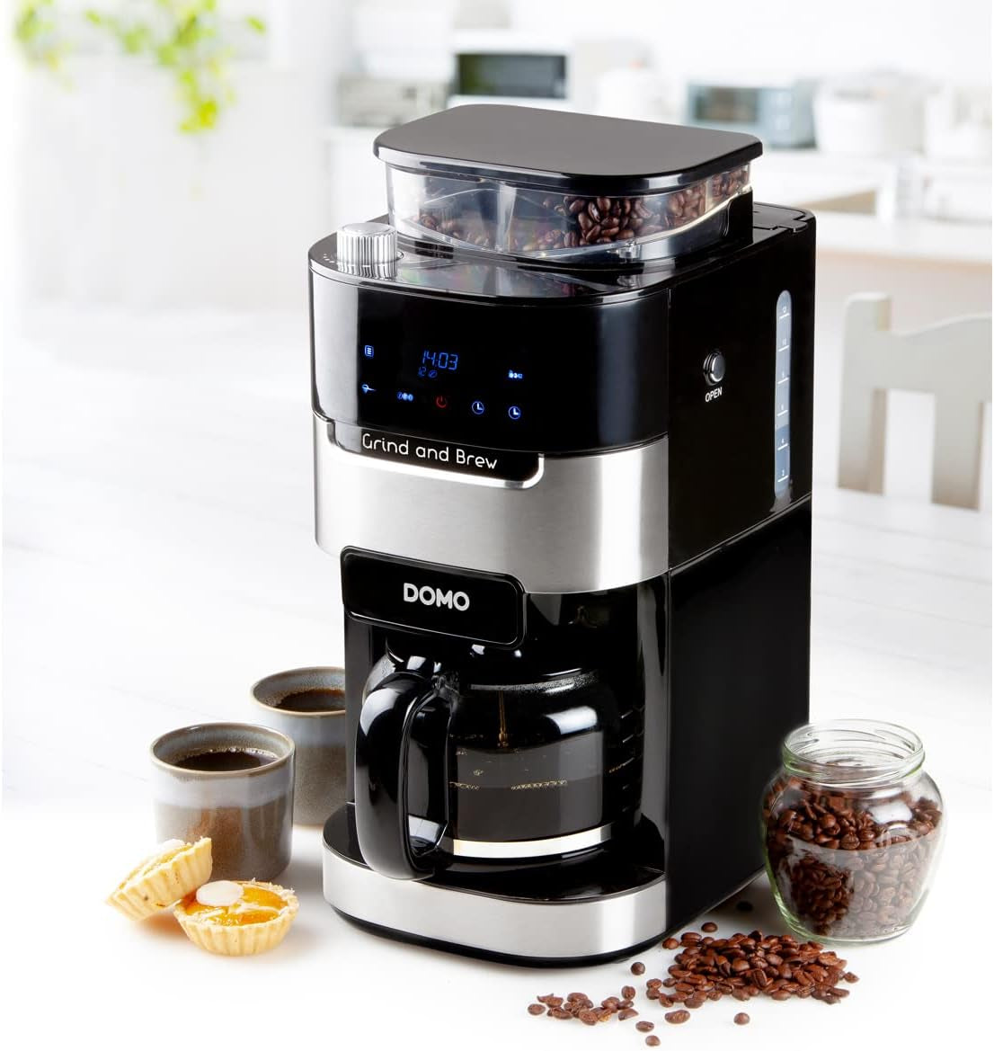 DOMO DO721K Espressomachine "Grind and Brew" - Bean-to-Cup-functie - LCD-display - Voor gemalen koffie of hele bonen - 1,5 L