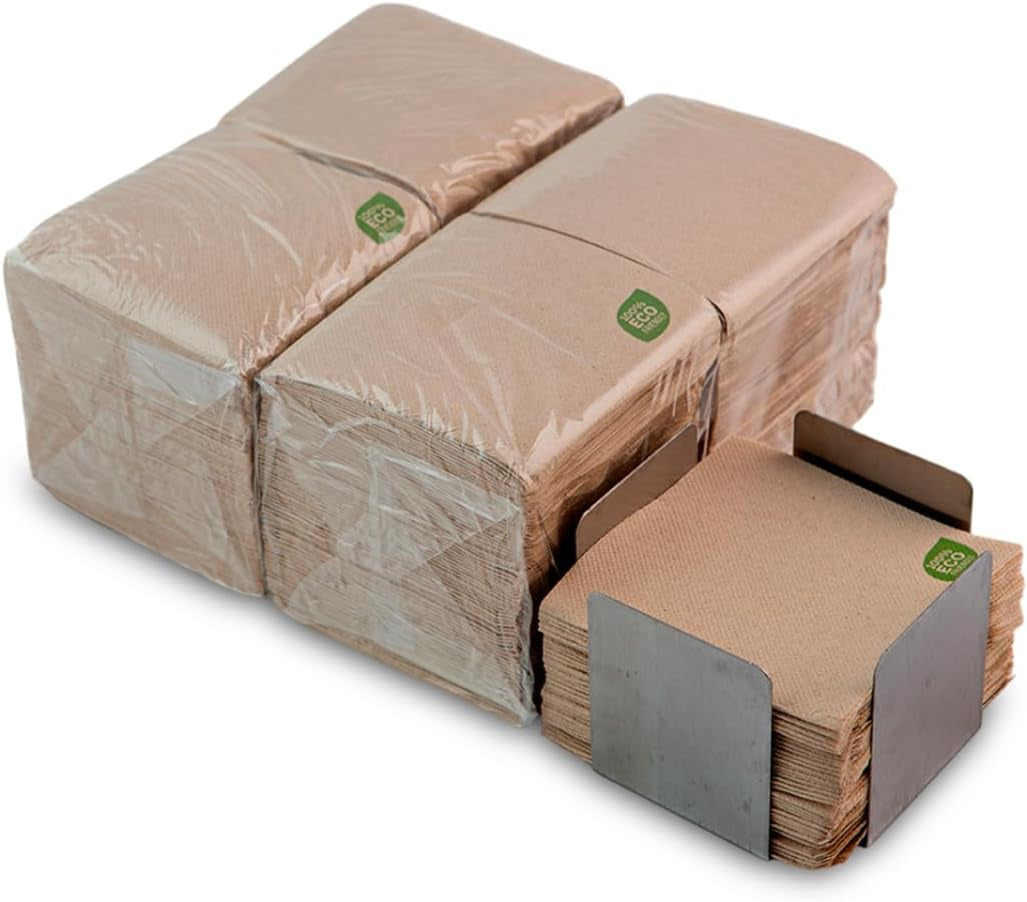 300 stuks cocktailpapieren servetten, 100% recyclebaar en biologisch afbreekbaar, roestvrijstalen servethouder, milieuvriendelijke servetten, 10 x 10 cm, gevouwen.