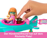 Chelsea Barbie-pop vliegtuig en speelset - pilootpop, vliegtuig-, puppy- en verhaalaccessoires, draaiende wielen en bloemenpropellers, vanaf 3 jaar, HTK38