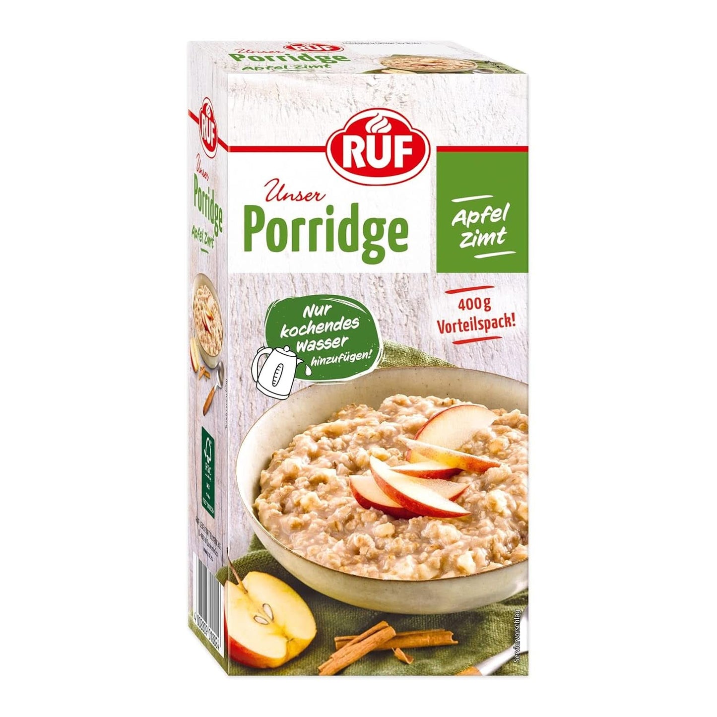 RUF Pap Appel Kaneel, met hele havervlokken, fijne kaneelsmaak en gedroogde appelstukjes, 400 gram Naty Shop ontbijtgranen 400 gram Appel met kaneel