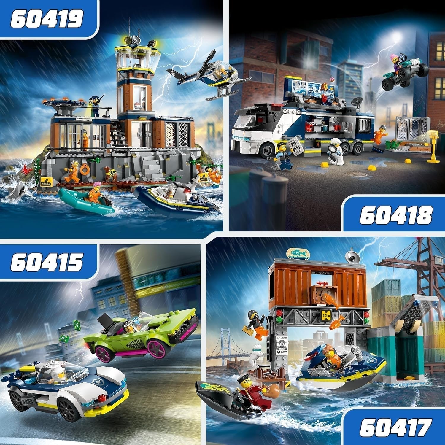 LEGO City Autoachtervolging met politieauto en muscle car, speelgoedtrein met 2 raceauto's, politiecadeau voor kinderen, jongens en meisjes vanaf 6 jaar, set met politieagent en minifiguren Ganovin 60415 Bouwsets Besuche den LEGO-Store