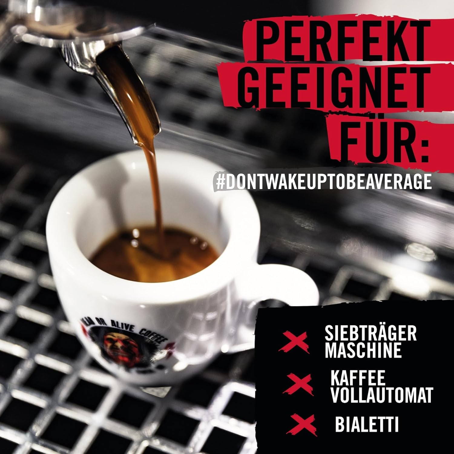 DEAD OR ALIVE Espresso No3 - Starke Espressobohnen 1kg - 100% Robusta - Kaffeebohnen für Kaffeevollautomat en Espressomaschine - Ganze Bohnen mit viel Koffein aus Italien - Koffiebonen