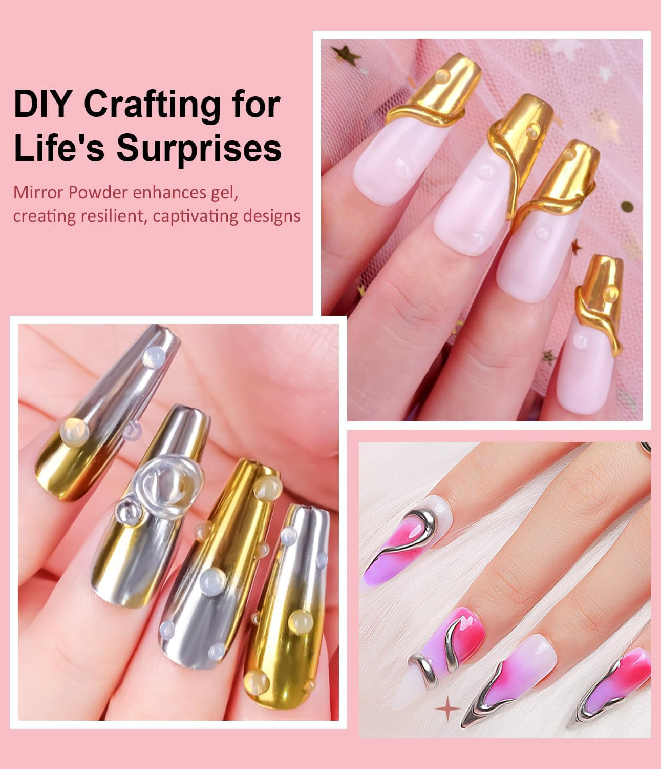 BISHENGYF Rose Gold Chrome Nail PowderNeue Upgrade Grosse Kapazitä Chrom PulverSuper-spiegeleffect Metall Mirror Chrome Powder – Neon Glassy Pearl Effect Glitter Nagelkunst Poeder voor DIY Salon