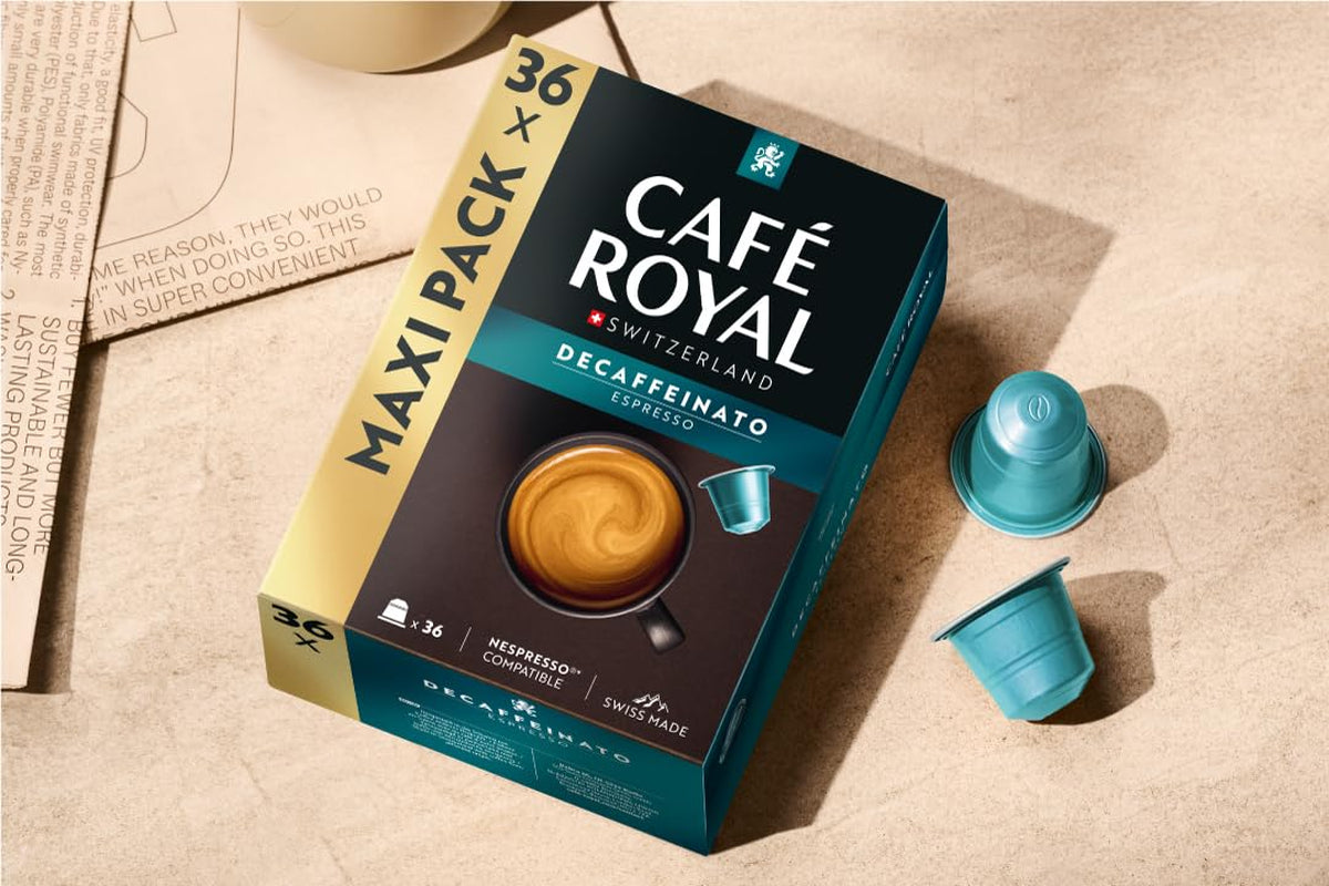 Café Royal Espresso Decaffeinato – Nespresso®-compatibele koffiecapsules, 100% Arabica, Intensität 6/12, Rainforest Alliance, cafeïnevrij, 36 capsules