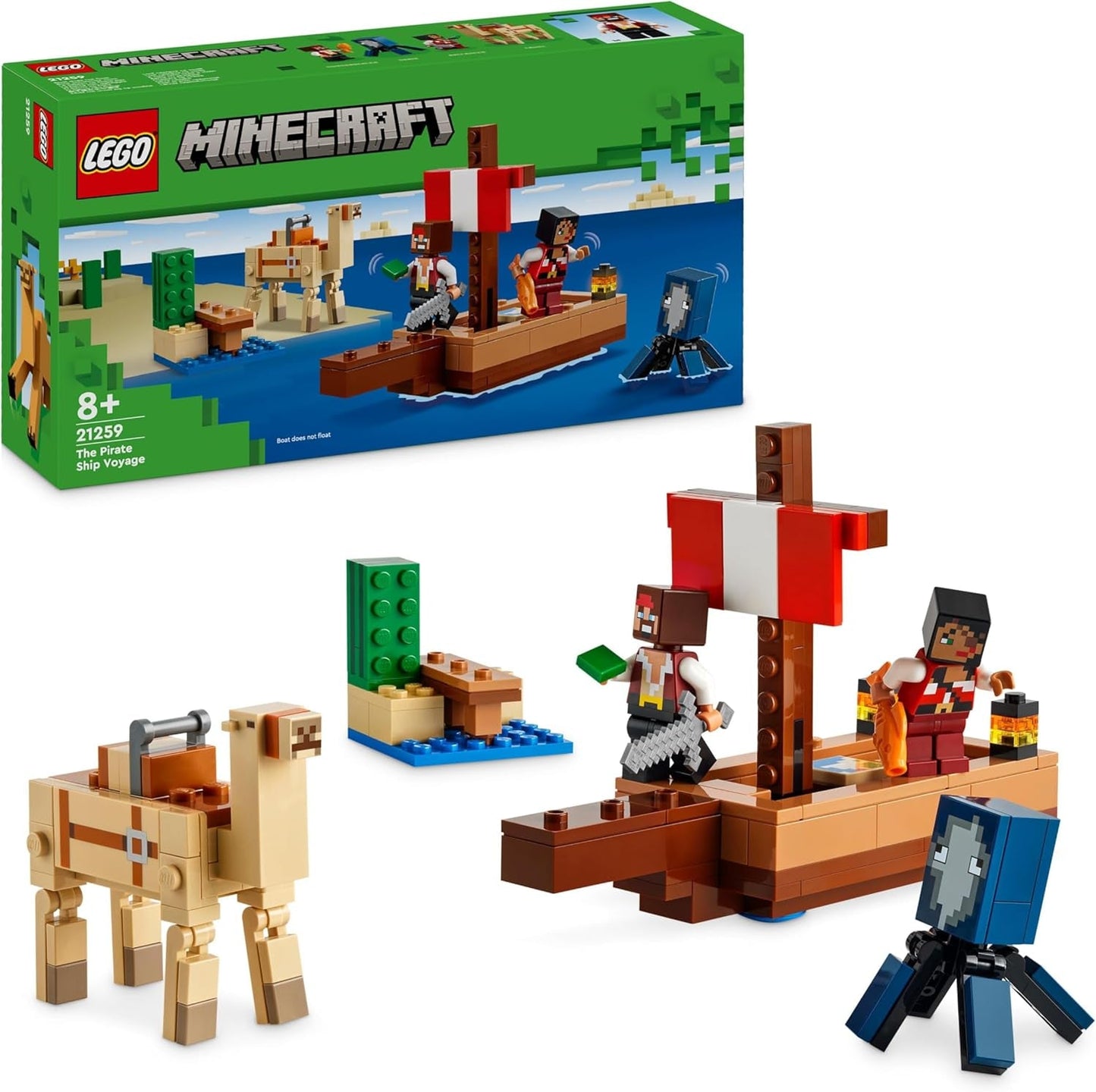 LEGO Minecraft Het piratenschip Voyage Inktvis en kameel Piratenfiguur Speelgoedschip bouwen Rollenspel Cadeau voor jongens en meisjes vanaf 8 jaar 21259 Bouwsets