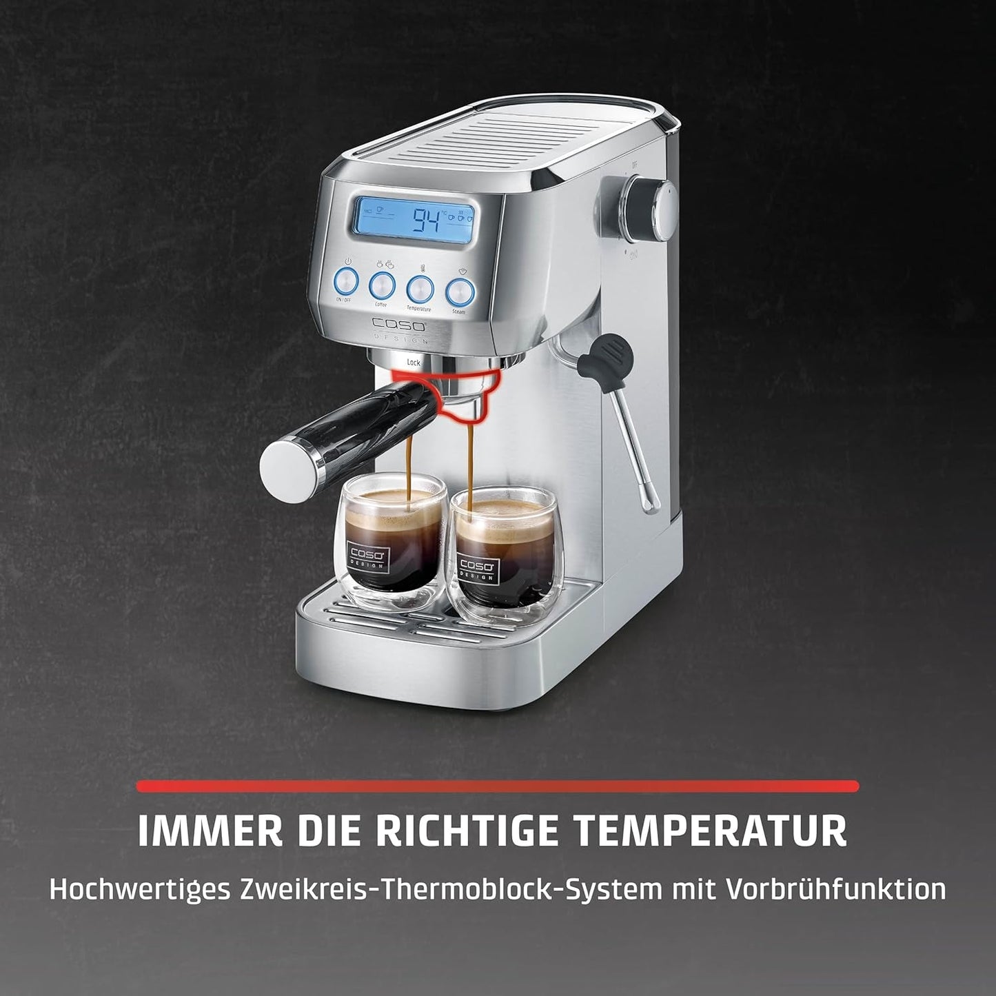 CASO EspressoGourmet Crema - Portafilter espressomachine met melkopschuimer, espresso, cappuccino, roestvrijstalen portafilter, ULKA 20 bar pomp, koffiezetapparaat, gemalen koffie, ESE capsules