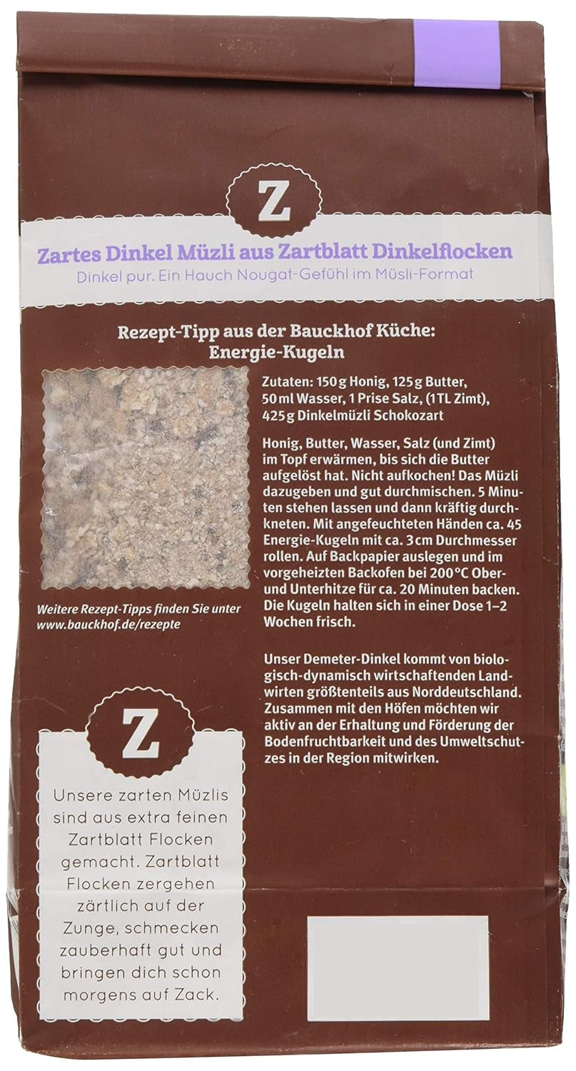 Bauck HOF Dinkelmüsli Schokozart, 425G (1Er-pakket) Granen Naty Shop