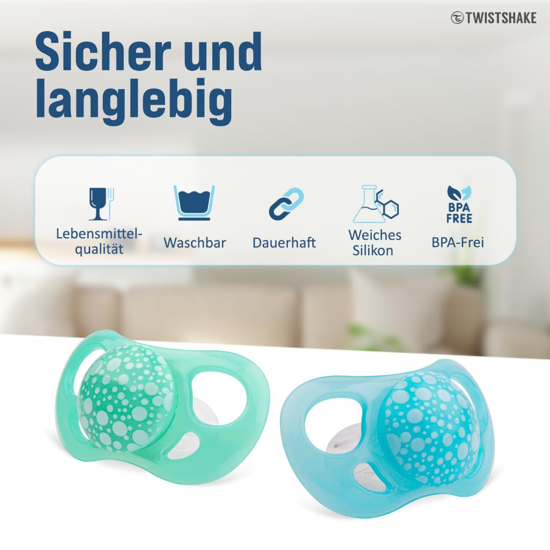 Twistshake Babyfopspenen – 2 stuks | Orthodontische vorm | Ultralicht | Zachte siliconen speen | BPA-vrij | Geschikt voor baby's vanaf 6 maanden | Blauw Groen