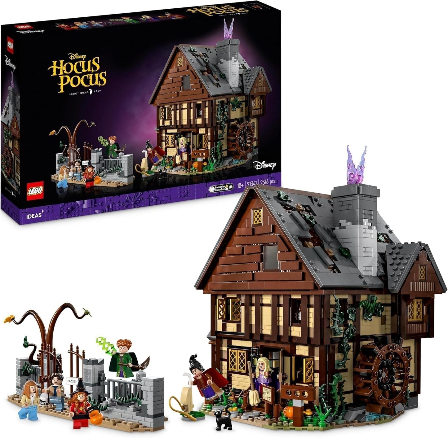 LEGO Ideas Hocus Pocus: Heksenhuisset van de Sanderson Sisters, collectie voor volwassenen met huis, 6 minifiguren en accessoires, dames en heren 21341 Bouwsets Besuche in LEGO-Store Veelkleurig