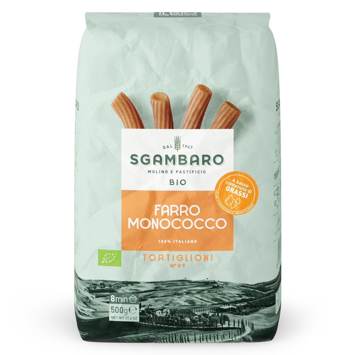 Biologische Tortiglioni Pasta Nr. 89 - 500g Magere tarwepasta – Laag vetgehalte – Bron van vezels en eiwitten