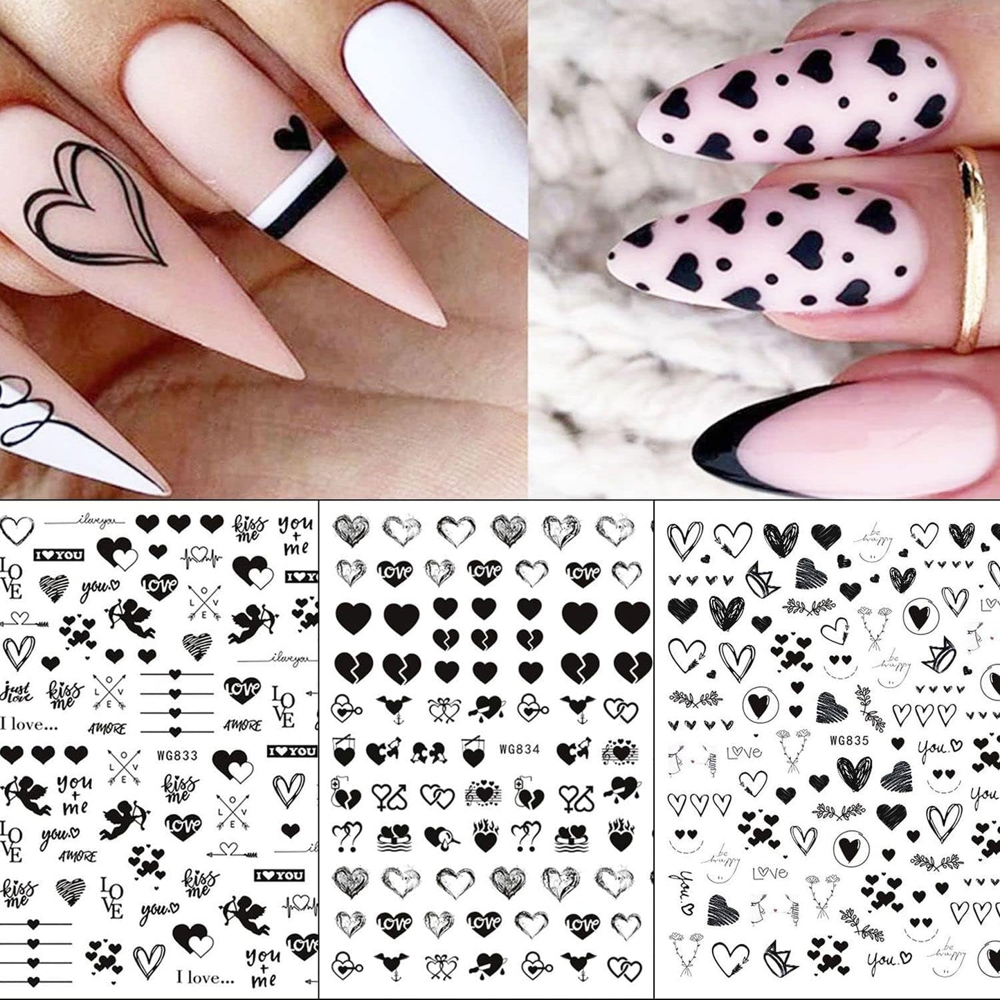 8 Blatt Nagelsticker Valentinstag Nagelaufkleber Selbstklebend Liebhaber Des Schwarzen Herzens Nail Art Sticker Decoratie Nageldesign Zubehör