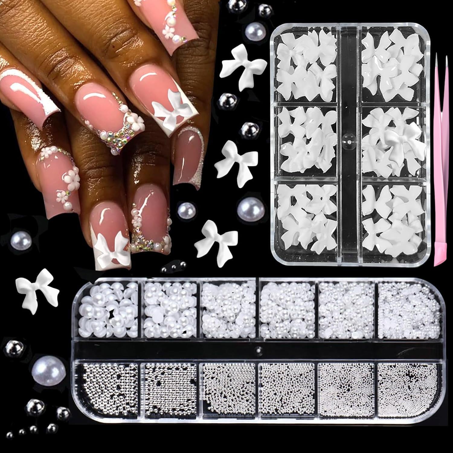 GZMAYUEN 920 Stuks Goud Zilver Plaksteen Perlen Voor Nagel, Halbrunde Weiße Beige Nagel Perlen, Kleine Halbrunde Plaksteen Perlen Voor DIY Nail Art Decor