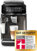 PHILIPS automatische espressomachine 3300 serie - 6 dranken, modern kleurentouchscreen, LatteGo melkbereidingssysteem, SilentBrew, 100% keramische molen, AquaClean filter. Zwart chroom (EP3347/90)