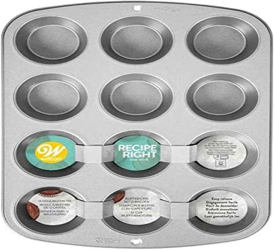 Wilton 03-3118 Cupcake-/Muffin Backform, Recept Rechts, Antihaft, 12 Vertiefungen, Grau Vormen en bakplaten Naty Shop