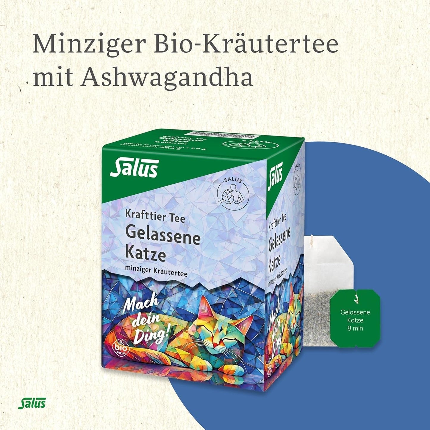 Salus - Krafttier Thee - The Quiet Cat - 1X 15 Filterzakjes (28,5g) - Muntkruidenthee met Ashwagandha - Biologisch