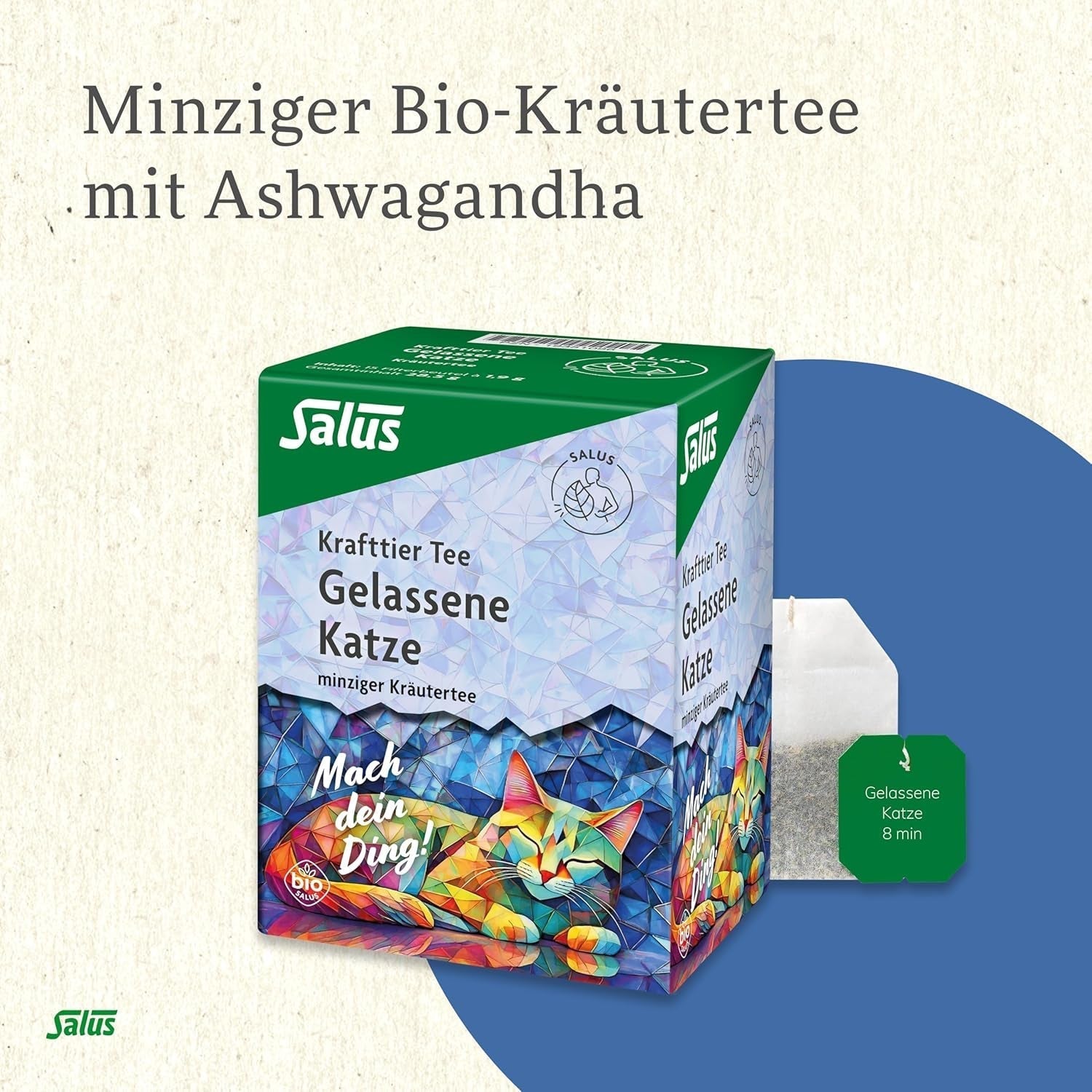 Salus - Krafttier Thee - The Quiet Cat - 1X 15 Filterzakjes (28,5g) - Muntkruidenthee met Ashwagandha - Biologisch