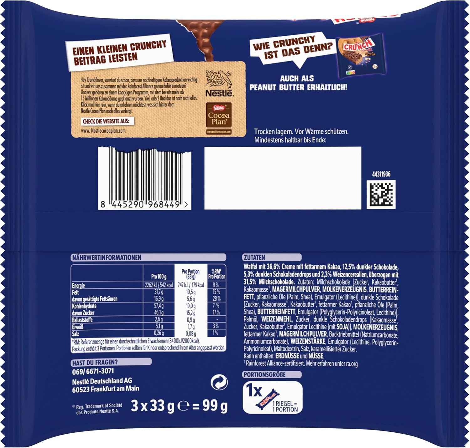 Nestlé Melkreep Krokante Melkchocolade Graanreep 9 Stuks (elk 3 x 33 g)
