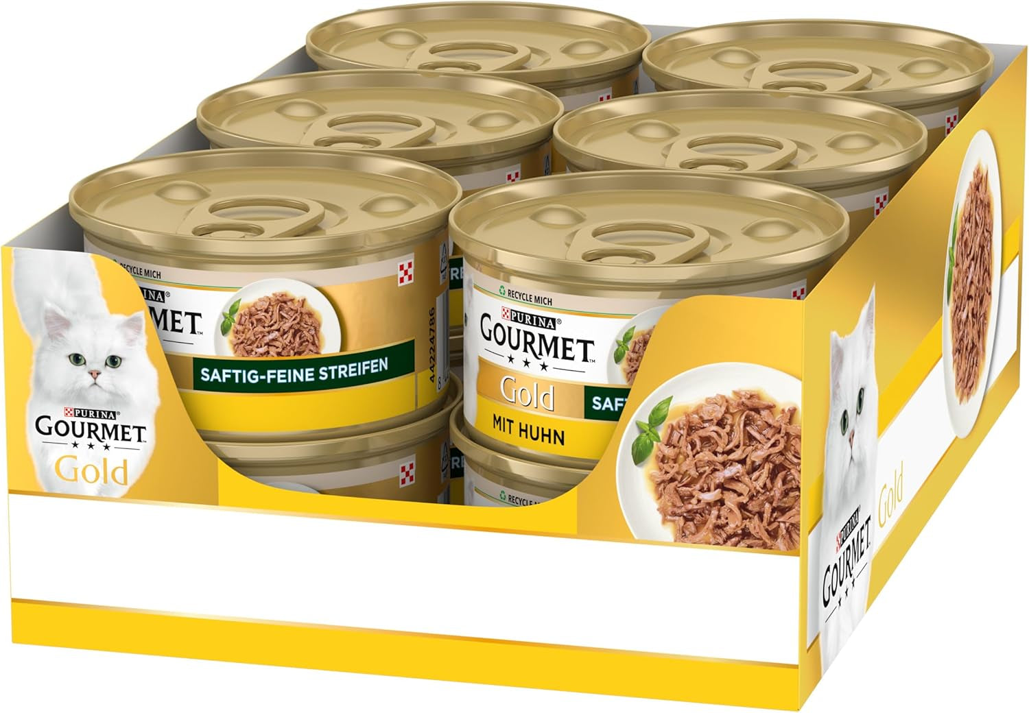 Gourmet Gold Succulent fijne reepjes, nat kattenvoer met kip, 12 stuks (12 x 85 g)
