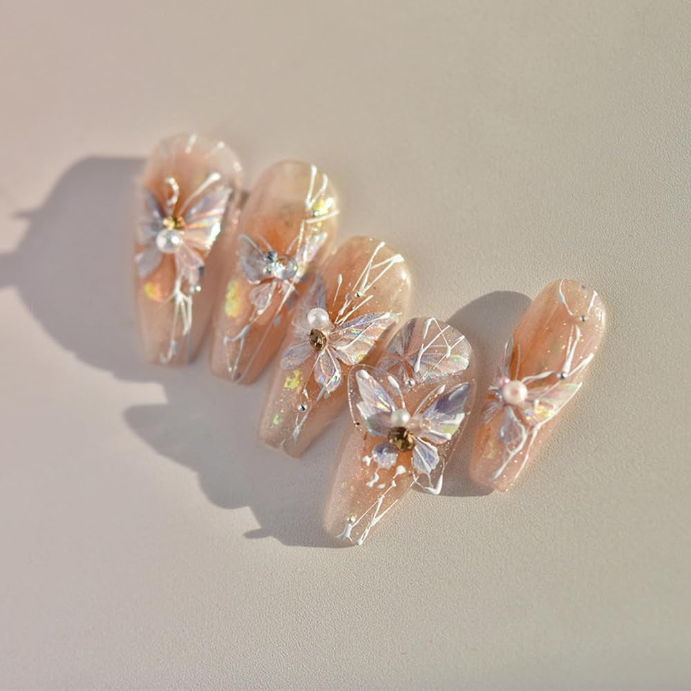 Glanzende Aurora Shell Schmetterling Nagelsticker Selbstklebend,Erleichterung Schmetterlinge Nail Sticker Rosa Laser Schmetterling Nagelaufkleber Für Frauen Nageldesign Zubehör Nagel Zubehör Nail Art