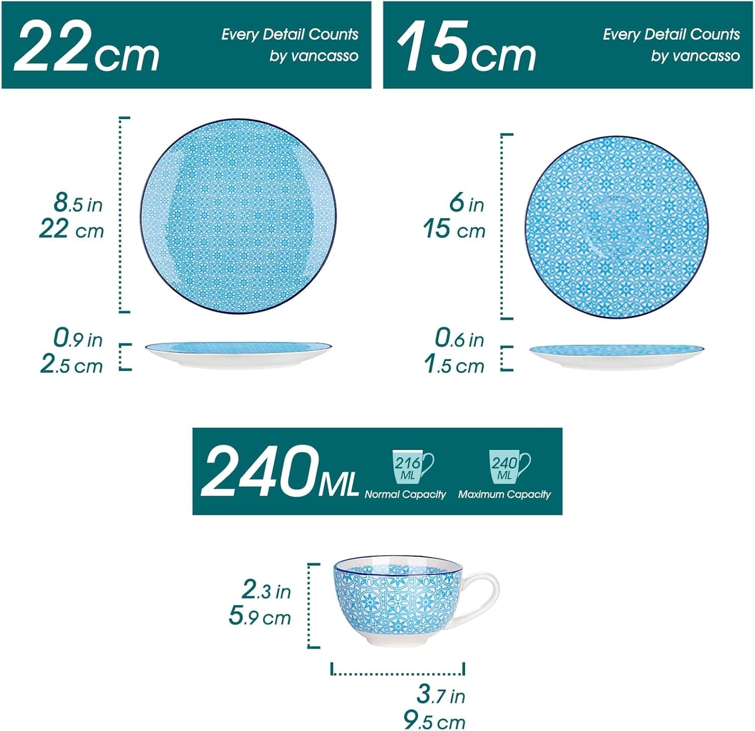Vancasso Macaron porseleinen koffieset, 12-delig kleurrijk koffieservies voor 4-12 personen, kopjesset, inclusief koffiekopjes, schotels en dessertborden