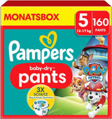 Pampers luiers Paw Patrol Broek maat 5 (12-17Kg) Baby-Dry, Junior met Stop and Protect zak, MAANDDOOS, 160 luiers Naty Shop 5 (160 stuks) Nieuw