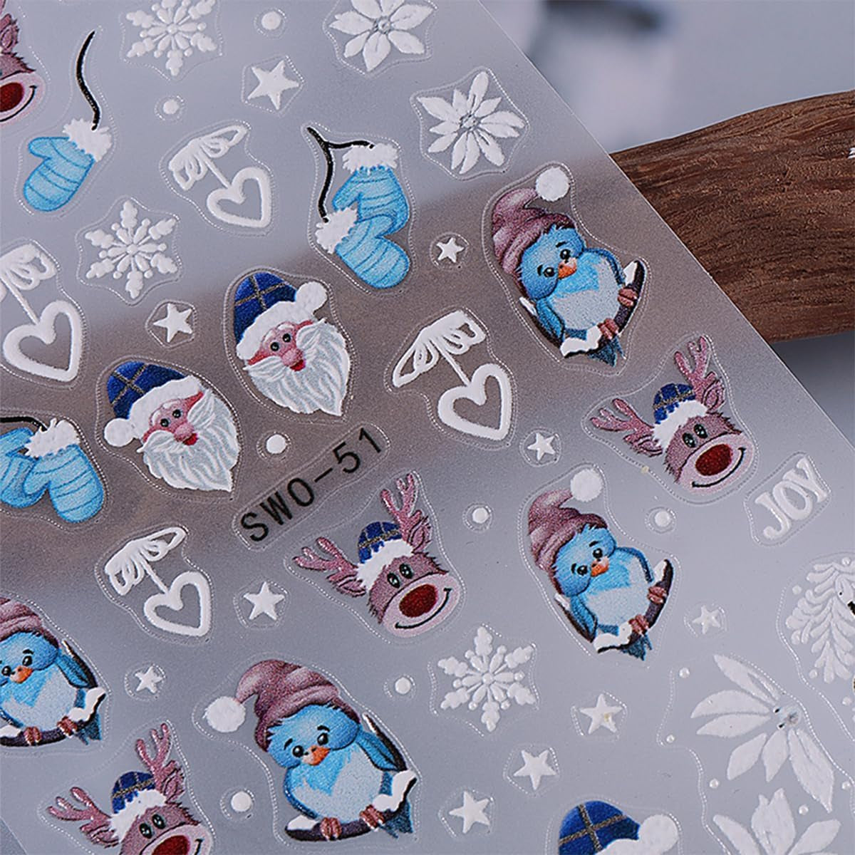 JMEOWIO Nagelsticker Weihnachten 6 Blatt Nail Art Sticker Selbstklebend Nagelaufkleber Schneeflocke Winter Urlaub Süß Decoratie Nageldesign Zubehör