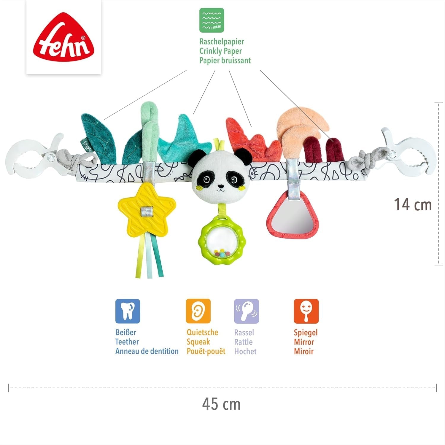 Fehn babymobielketting Panda Baby Mobile - babymobielketting met schattige figuren - flexibel hangend babyspeelgoed - kinderwagenspeelgoed voor baby's en peuters vanaf 0+ maanden Babyspeelgoed Naty Shop