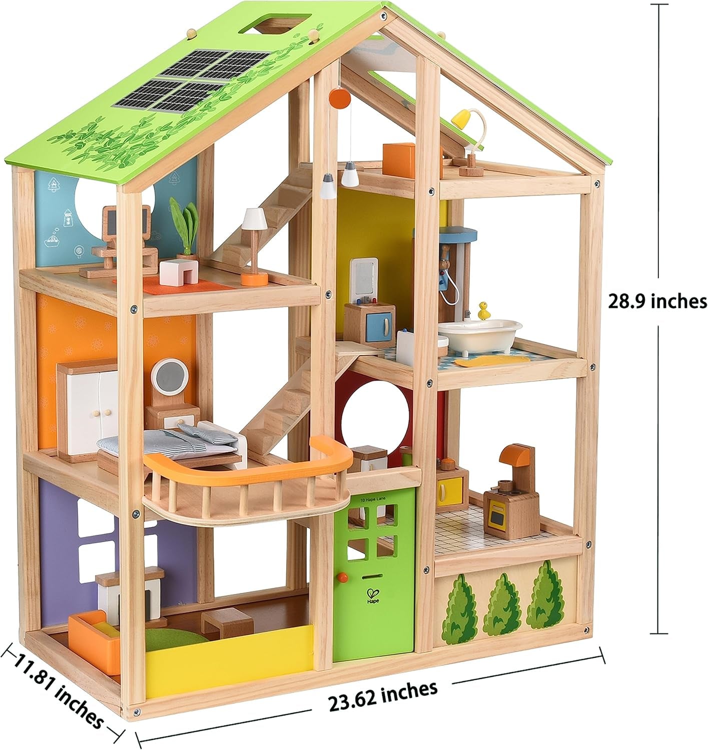 Hape Vier Seizoenen Houten Poppenhuis Bekroond poppenhuis van drie verdiepingen met meubels, accessoires, beweegbare trappen en omkeerbaar dak voor elk seizoen Poppenhuizen Naty Shop