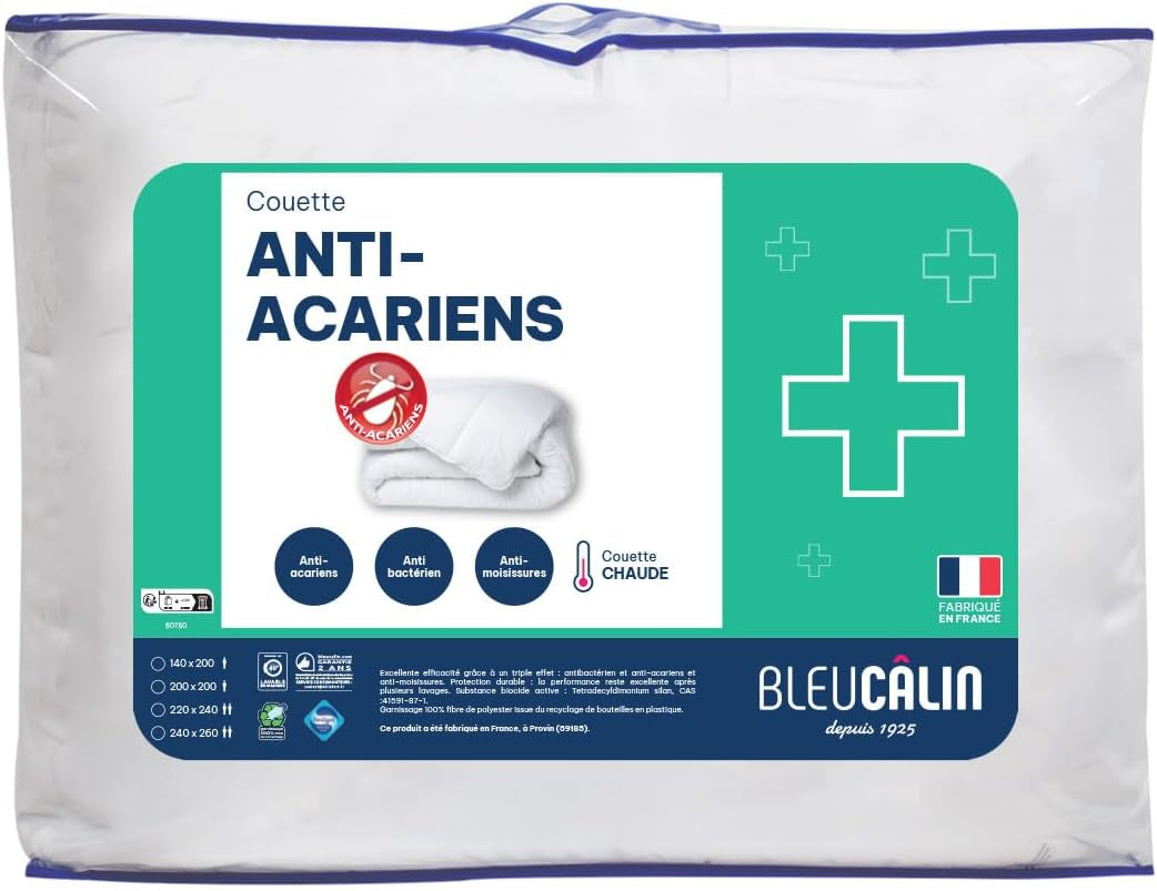Bleu Calin anti-mijtdekbed 140X200 Cm, Voor eenpersoonsbed, Zachte microvezelhoes, Sanitized behandeling Dekbedden en dekbedden Naty Shop 260 X 240 Cm
