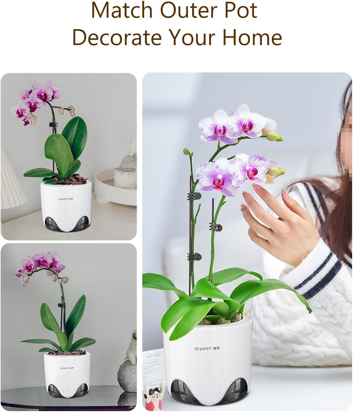 Orchideebloempot met drainagegaten voor verplanten, uitstekende luchtcirculatie, 2 stuks, dubbellaags plastic, keramische orchideeënplanter, transparante orchideebloempot, decoratief