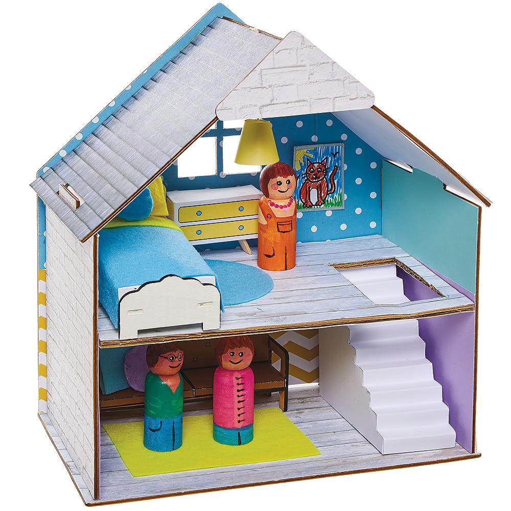 Baker Ross FN199 Houten poppenhuispakket - 1-pack, Kinderpoppenhuispakket, Knutselpakket Poppenhuizen Naty Shop