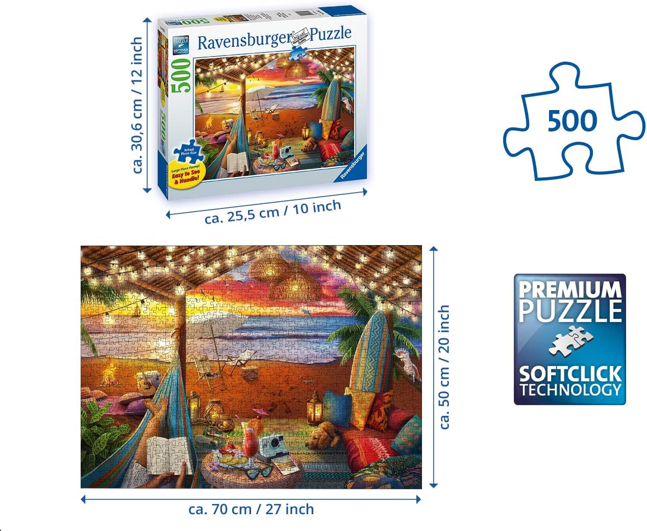 Ravensburger Puzzel 16795 - Zonsondergang op het strand - Puzzel van 500 stukjes voor volwassenen en kinderen vanaf 10 jaar met grotere puzzelstukken [Exclusief op Amazon] Puzzel Naty Shop
