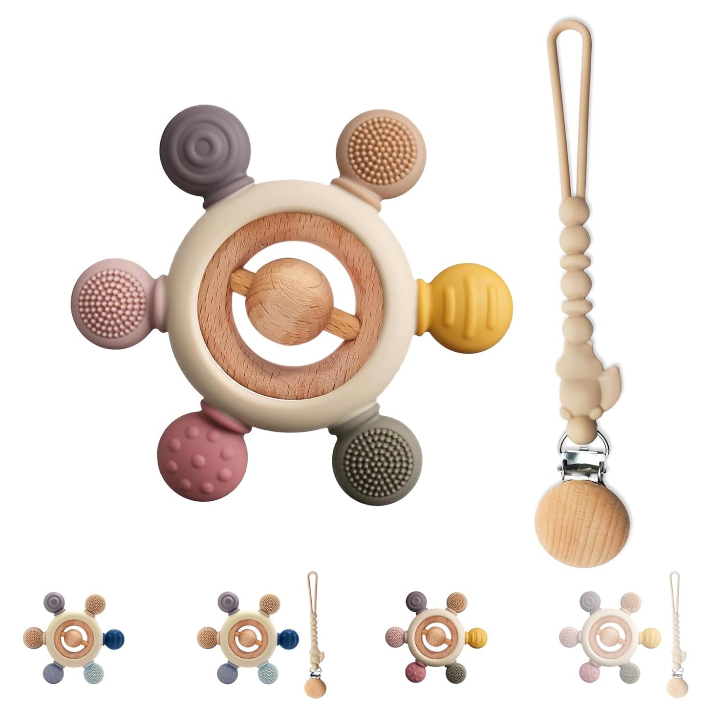 Baby Bijtring met Fopspeenketting - Tandjeshulpmiddel - Babyspeelgoed 0-6 maanden - Newborn Essentials - BPA Gratis Tandjesspeeltje - Babycadeau-ideeën