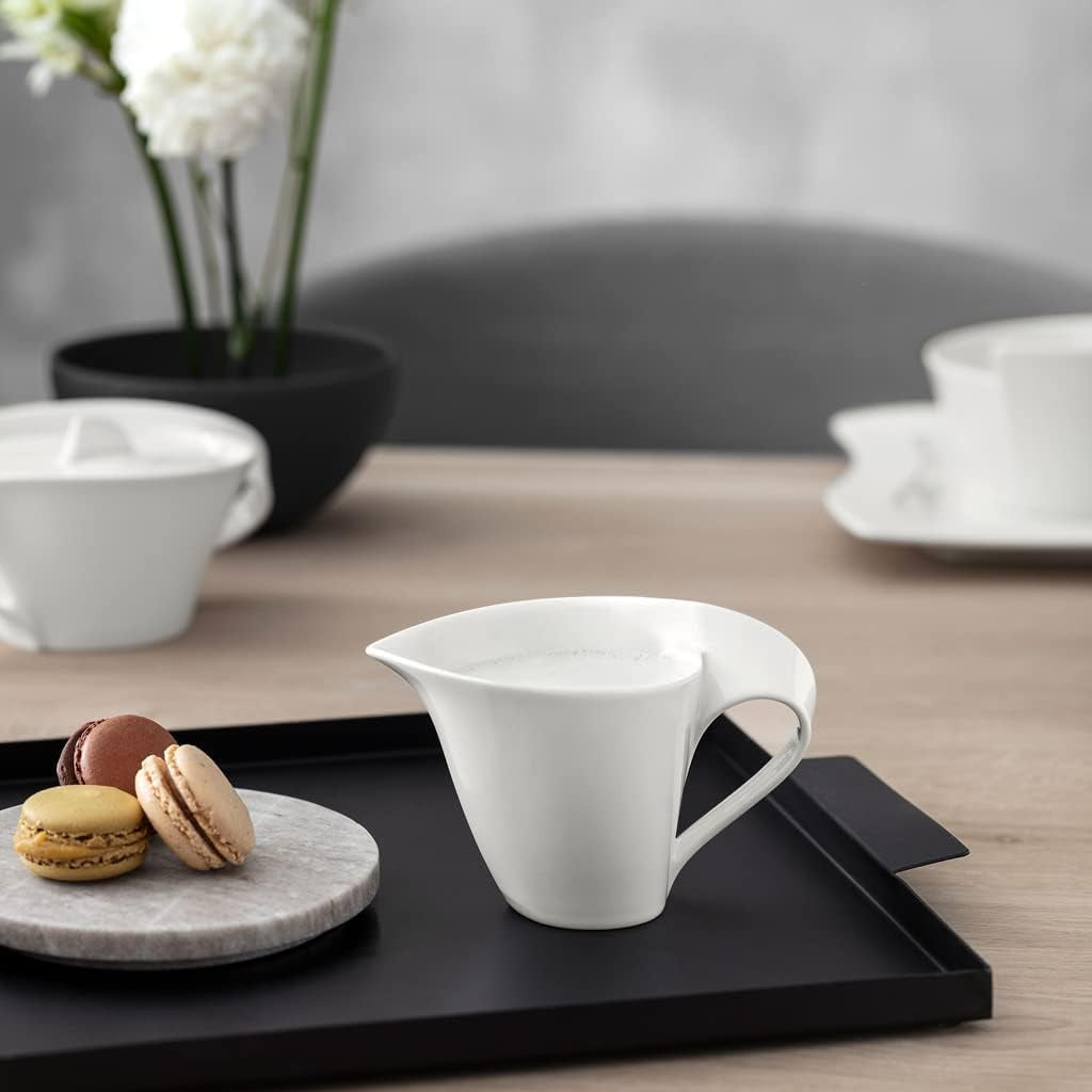 Villeroy & Boch NewWave melkkan, melkpak met gebogen handvat, premium porselein, vaatwasser- en magnetronbestendig, wit, 200 ml