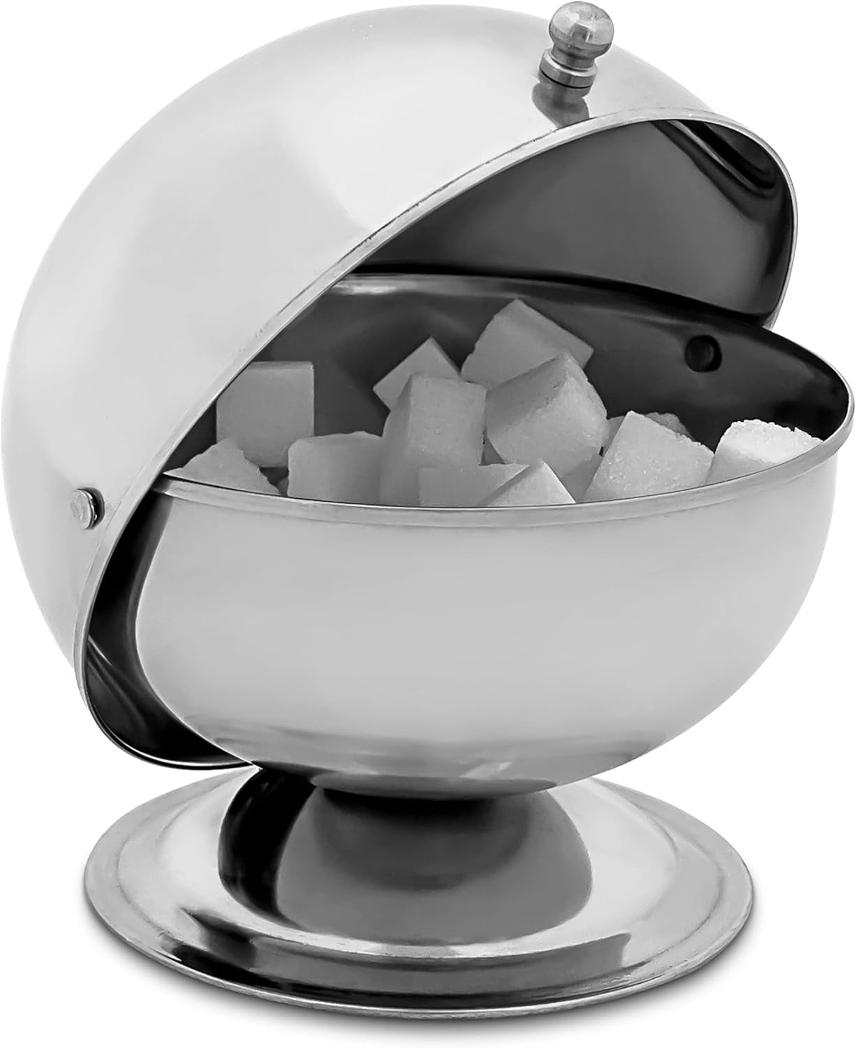 Relaxdays SWEETY suikerpot van roestvrij staal 14 x 13 x 13 cm (H x B x D) suikerbol met roldeksel rond snoepdoos zilver