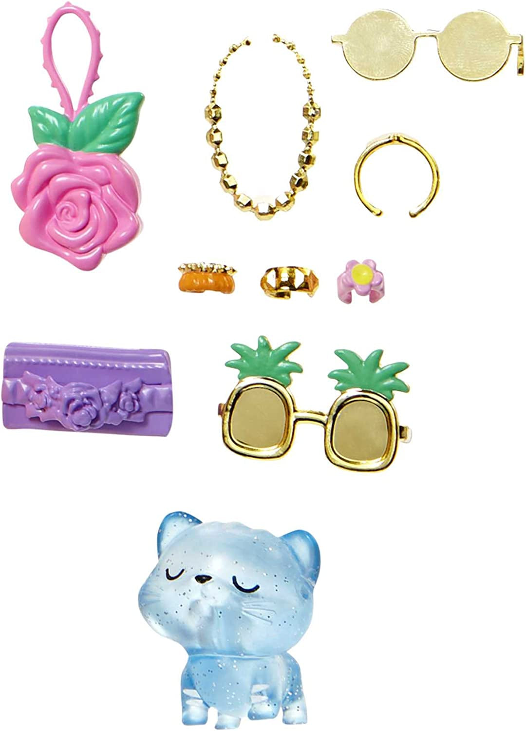 Barbie extra fancy, rond lang aardbeiblond haar, tweedelig pak, blauwe kat, roze tas, ananaszonnebril inclusief pop, geschikt als cadeau, Hhn14 Naty Shop-poppen