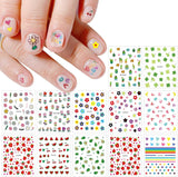 JMEOWIO Süße Nagelsticker Für Kinder 14 Blatt Nail Art Sticker Selbstklebend Nagelaufkleber Regenbogen Blumen Frucht Decoratie Nageldesign Zubehör