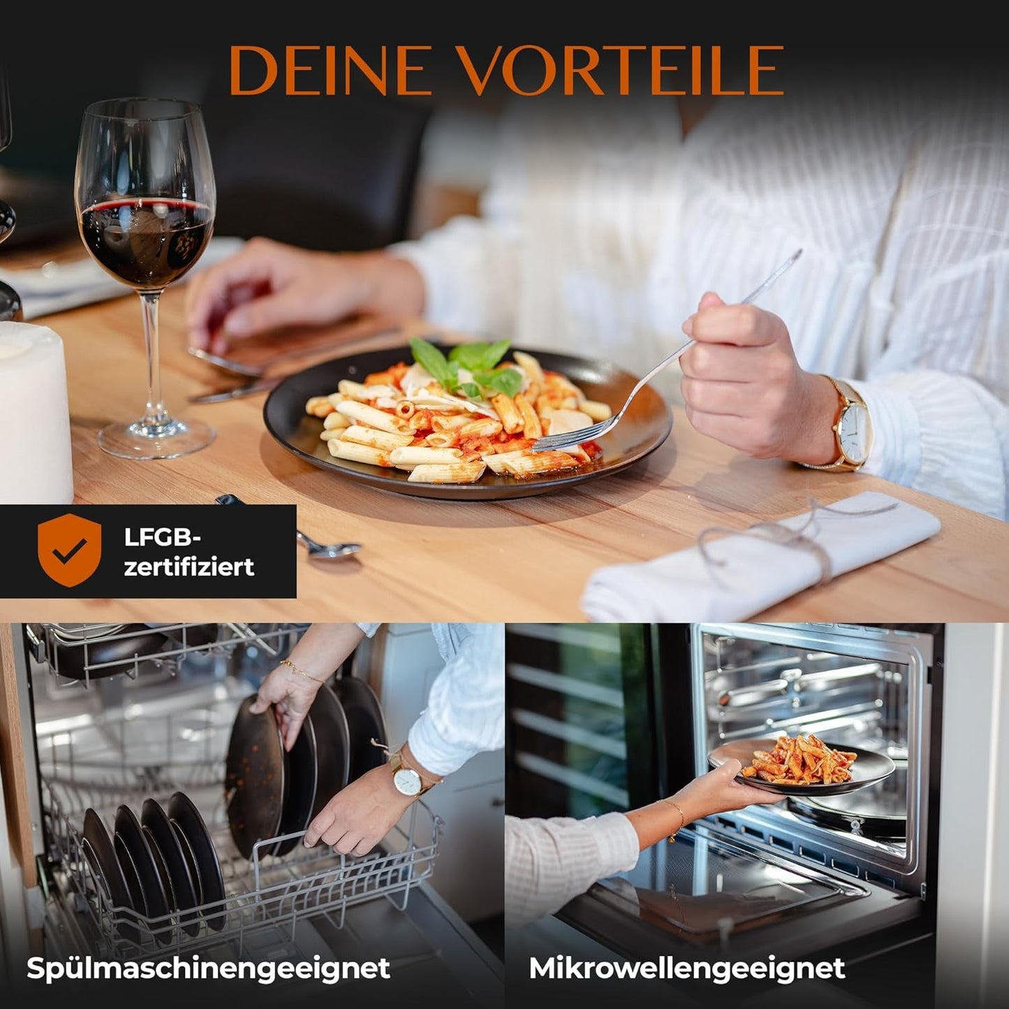 12-delige aardewerk serviesset - Prairie Line - elegant ontwerp in bruin/zwarte tinten, set van 4 dinerborden, 4 dessertborden en 4 dinerborden/Premium collectie