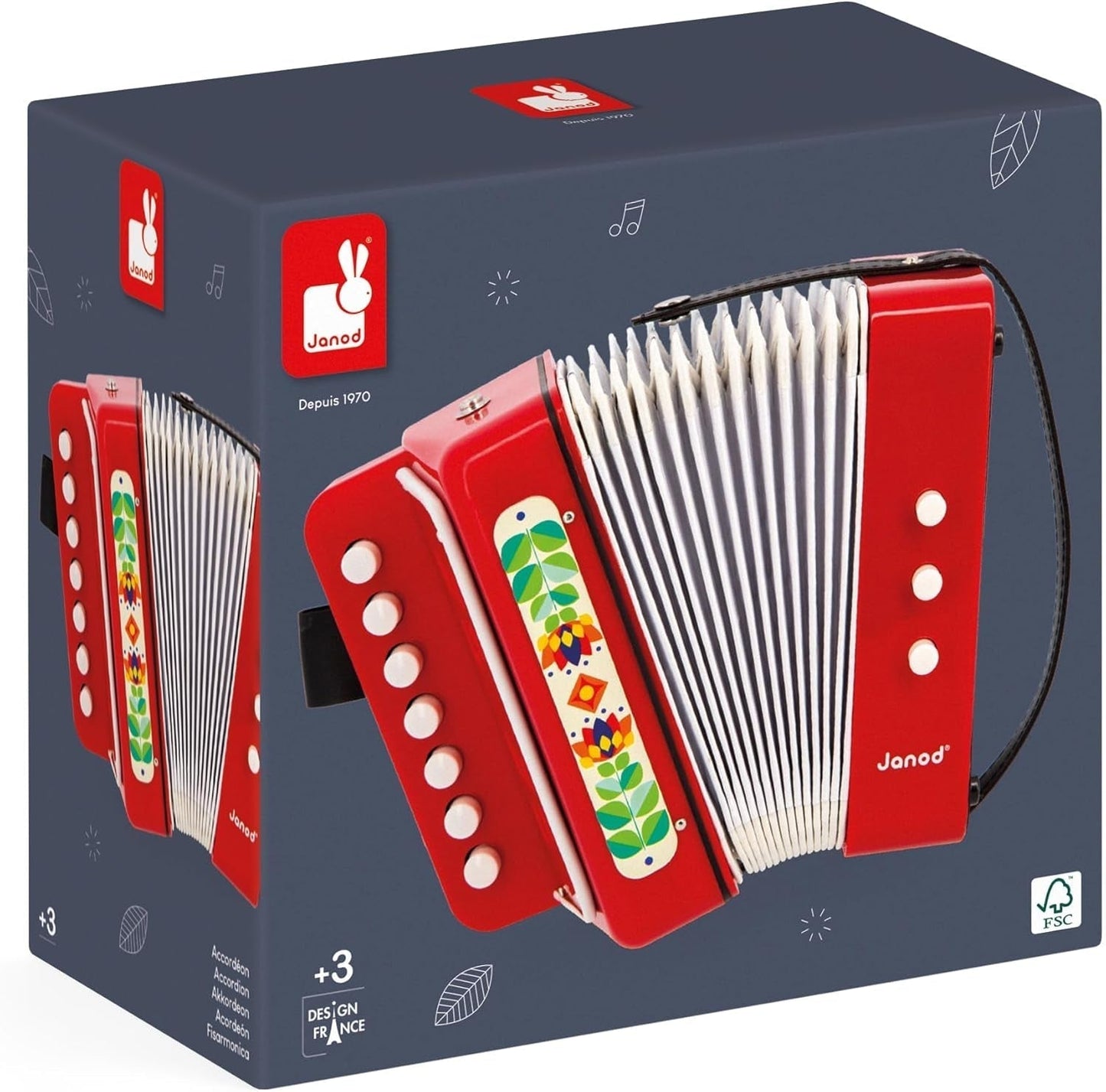 Janod - Accordeon Gioia - Muziekinstrument voor kinderen - Rollenspel en vroeg muzikaal onderwijs - Met riem - Vanaf 3 jaar, J07654 Jucarii Bebe Naty Shop