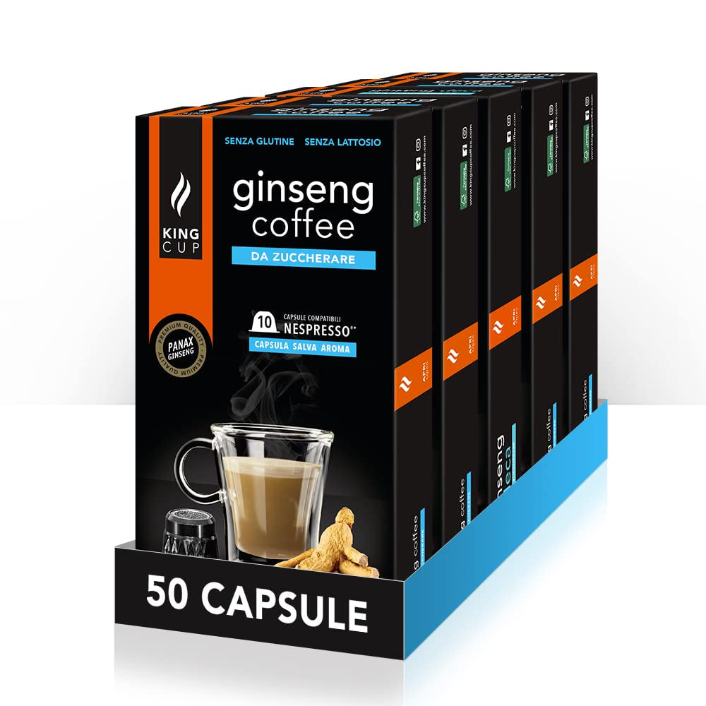 - 5 Packungen met 10 Zuckerfreier Ginseng-capsules, 50 capsules 100% compatibel met het Nespresso-systeem van Ginseng Drink, glutenvrij en lactosevrij