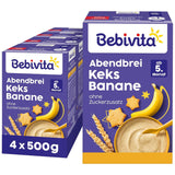 Avondpap met koekjes en bananen (4x500g), melkpap vanaf 5 maanden, zonder toegevoegde suiker, met waardevolle mineralen en vitamines, zeer vullend