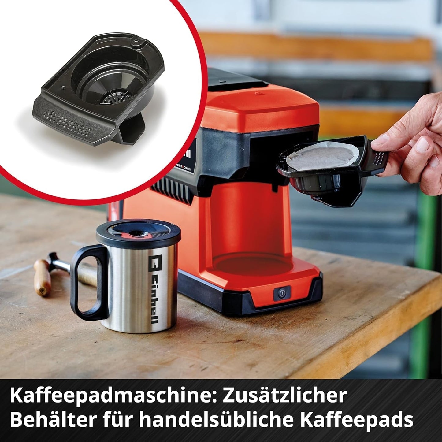 Accu-espressomachine Einhell TE-CF 18 Li-Solo Power X-Change (18 V, 240 ml watertank, voor filterkoffie en koffiecapsules, draaggreep, incl. koffiekopje met deksel, zonder batterij)