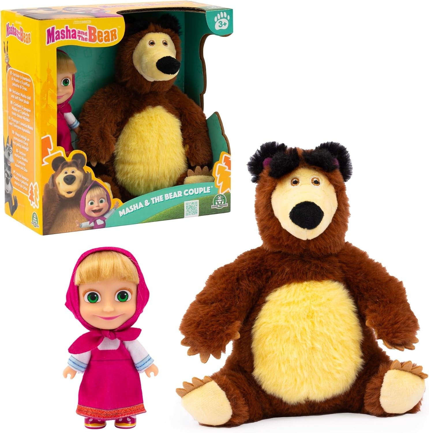 Masha en Michka Masha-pop van 12 cm en Bärka-knuffel van 20 cm voor kinderen vanaf 3 jaar MHA21