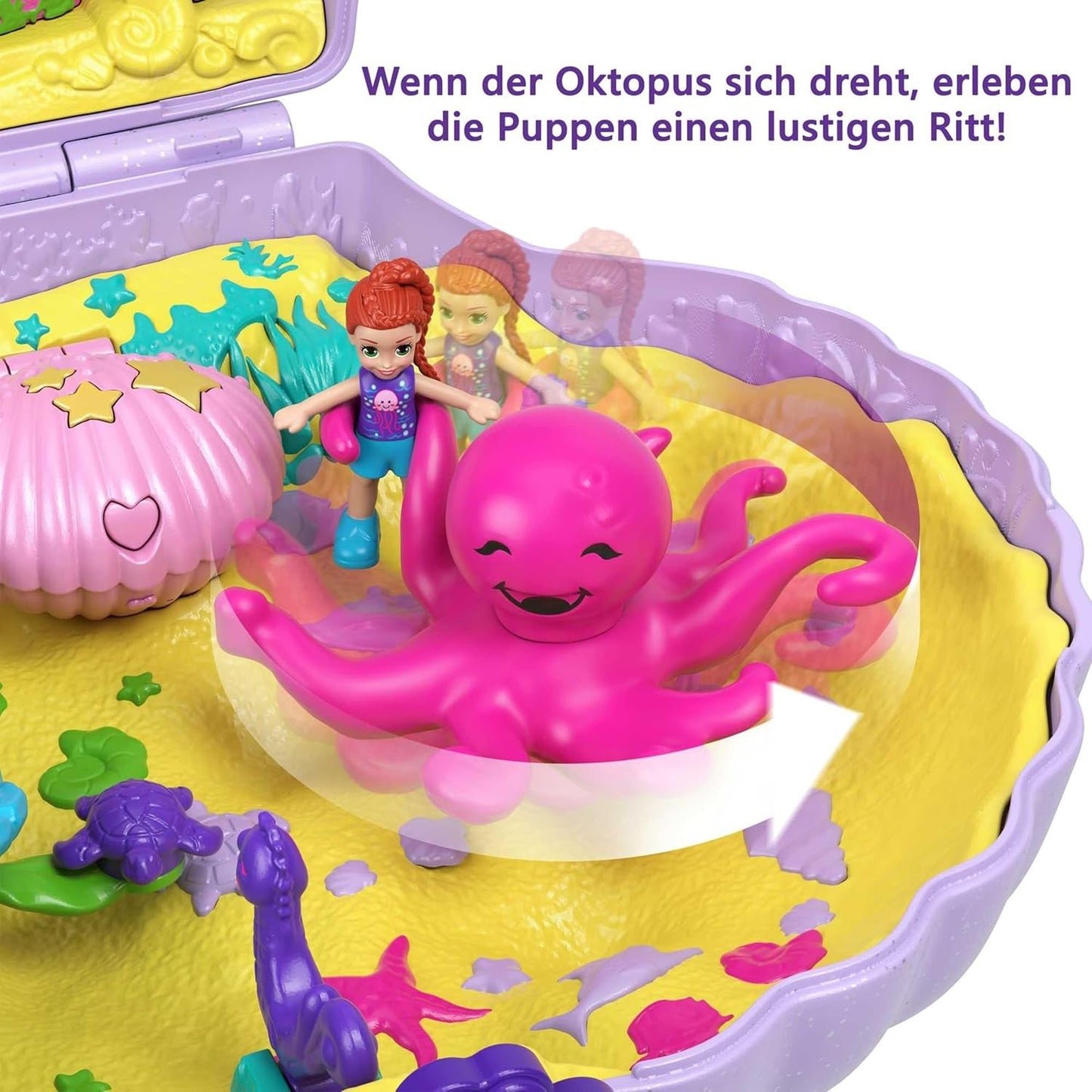 Polly Pocket opbergdoos schelpentas met 2 poppen en 1 onderzeeër Polly Pocket zeemeermin speelgoed, leeftijd 4+ GNH11