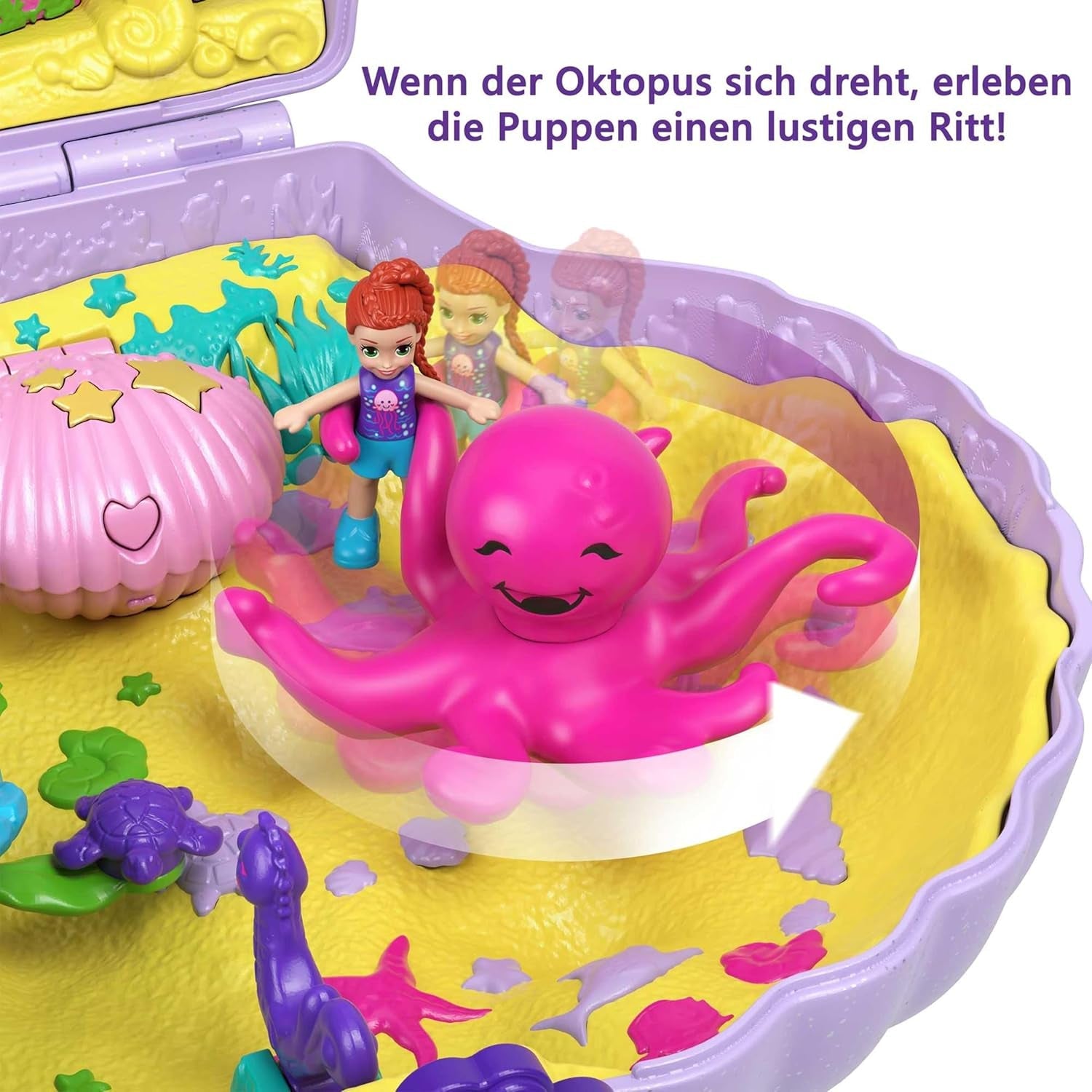 Polly Pocket opbergdoos schelpentas met 2 poppen en 1 onderzeeër Polly Pocket zeemeermin speelgoed, leeftijd 4+ GNH11