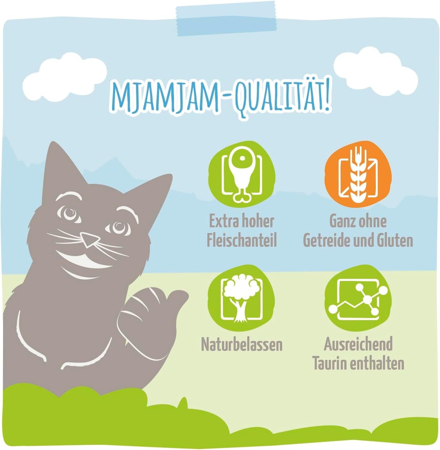MjAMjAM - Premium natvoer voor katten - Malse eend en gevogelte met heerlijke wortelen, 1 pakje (1 x 400 g), graanvrij met extra vlees