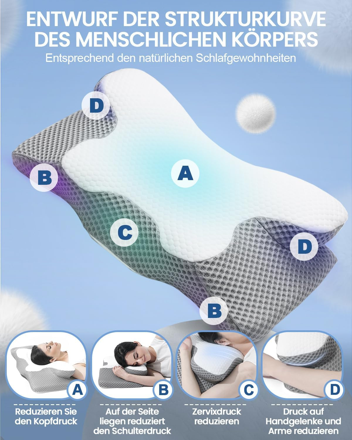 2 in 1 nekkussen Kussen Memory Foam Kussen Ergonomisch Orthopedisch kussen 2 slaaphoogte Neksteunkussen voor zij-/rug-/buiksteun Cervicale orthopedische kussens Naty Shop