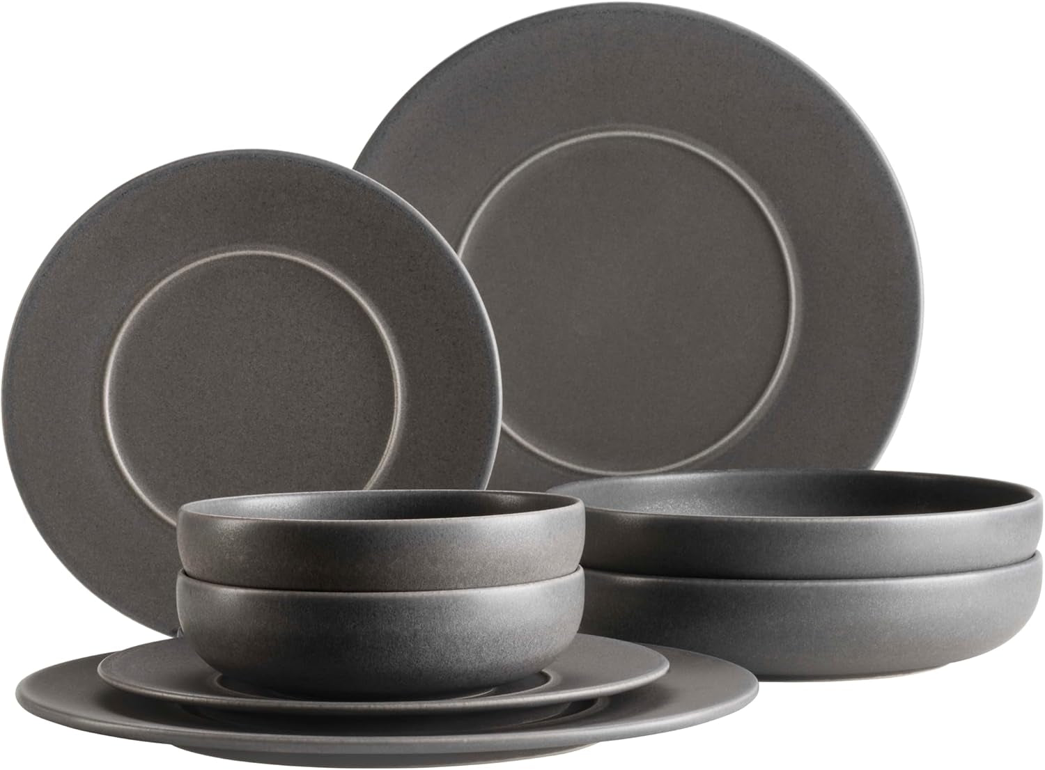 MÄSER Unico-serie, serviesset voor 2 personen, tijdloos, elegant, 8-delig keramisch servies, steengoed, antraciet