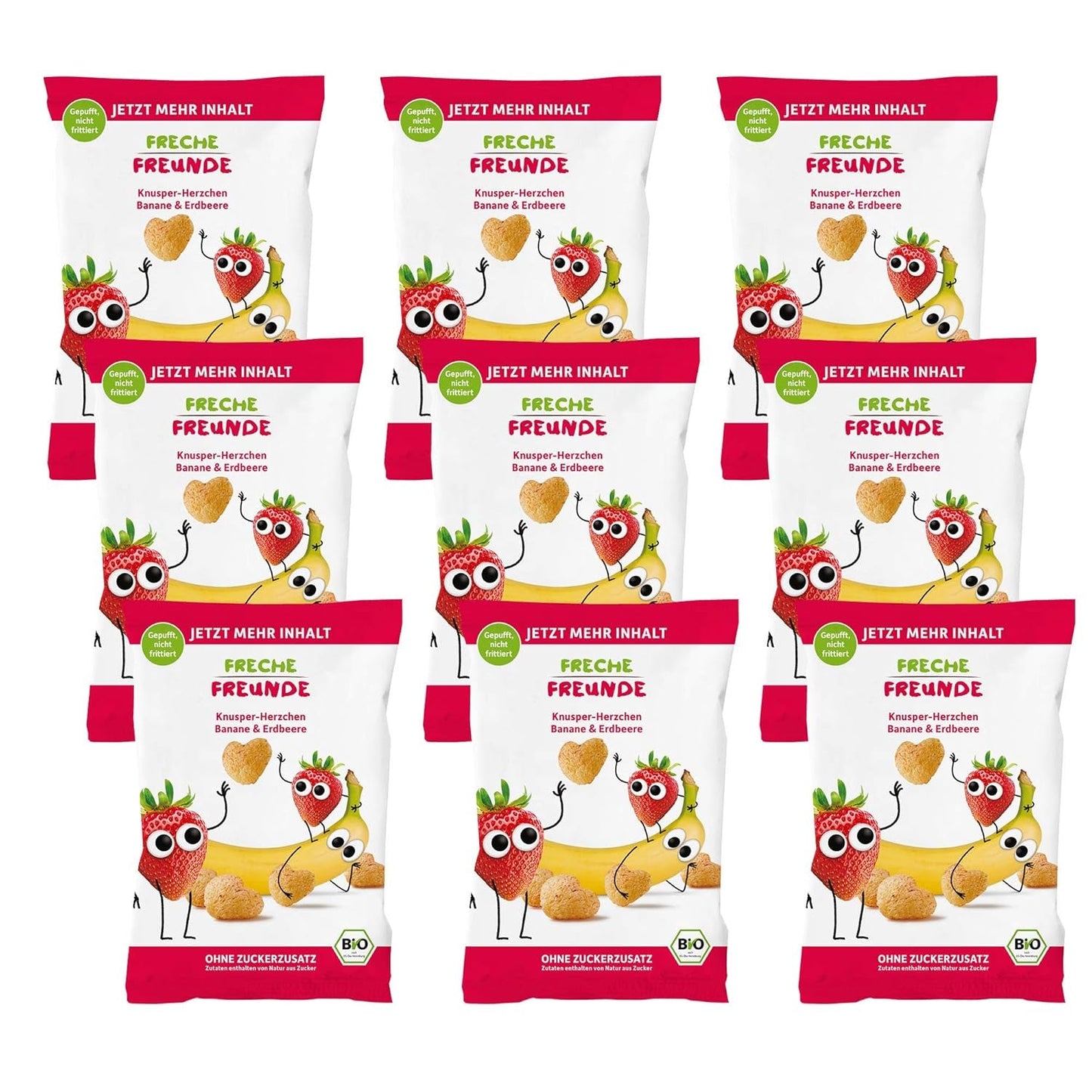 100% Aardbei Biologische Fruitchips Gevriesdroogde Aardbeienchips, verpakking van 12 (12 x 12 g) en Crispy Hearts Banana & Strawberry Biologische kinder- en babysnack (9 x 30 g) 270 g