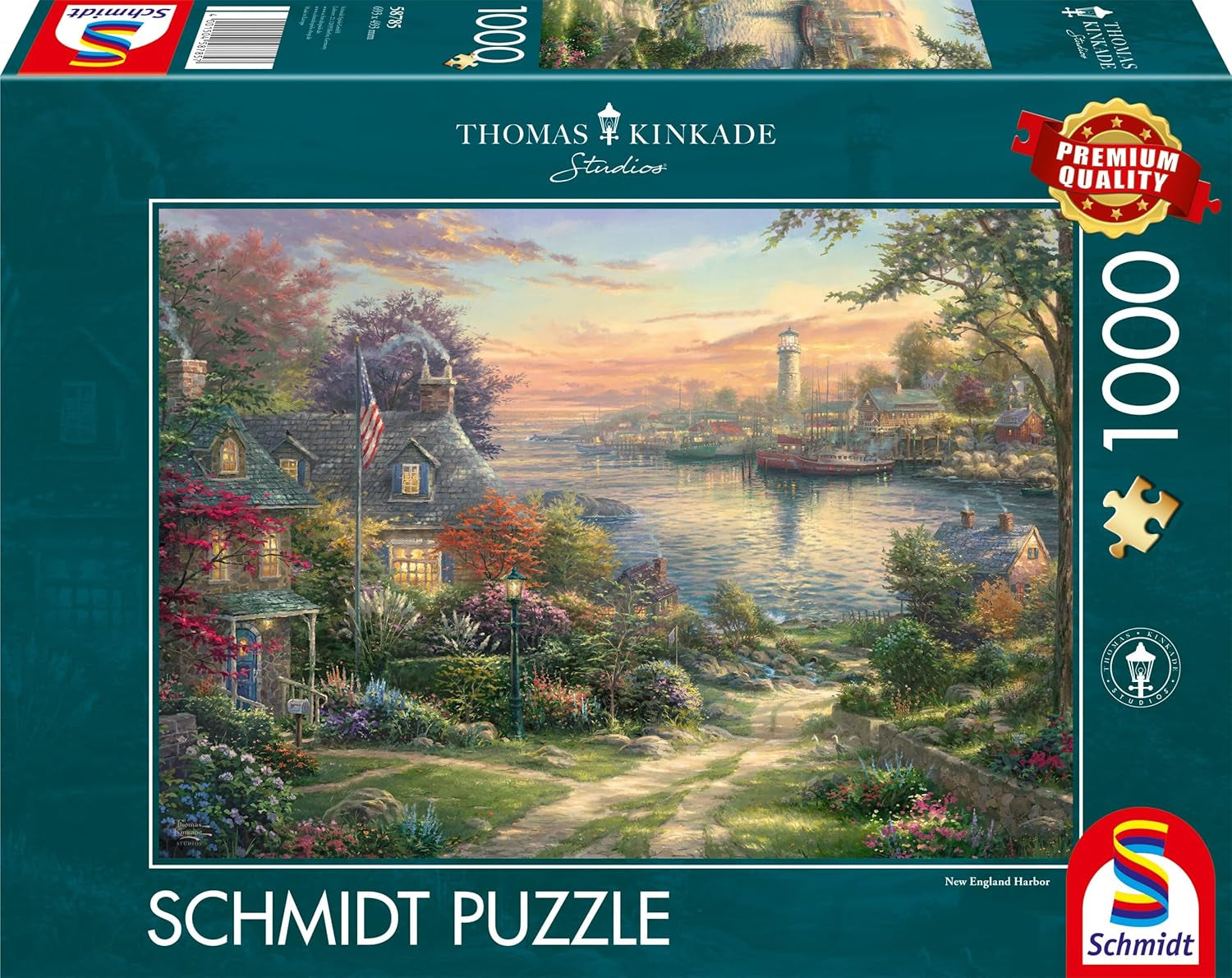 Schmidt Spiele 58785 Thomas Kinkade, New England Harbor, puzzel 1000 stukjes, kleurrijke puzzel Naty Shop Standaard titel